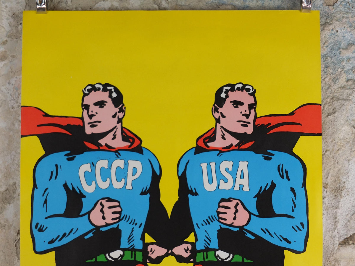 Original 1968 Roman Cieslewicz CCCP USA Superman Poster, Opus International Cold War Pop Art