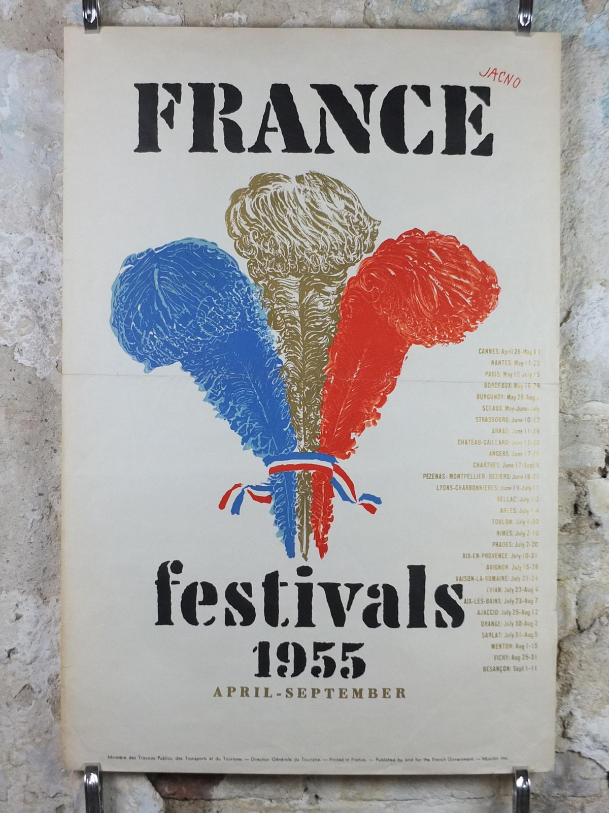 France Festivals 1955 – Original Marcel Jacno French Tourism Mourlot Lithograph
