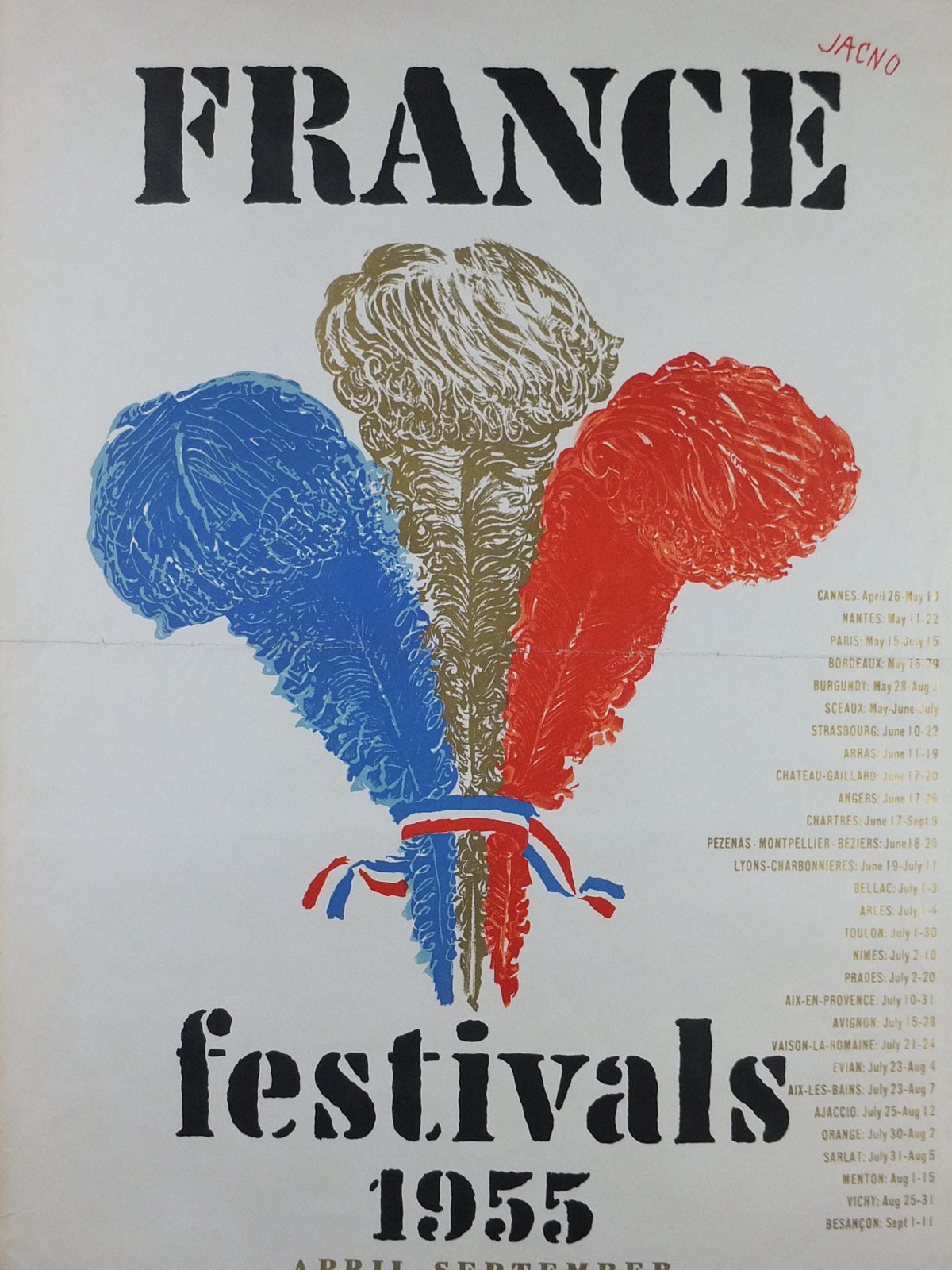 France Festivals 1955 – Original Marcel Jacno French Tourism Mourlot Lithograph