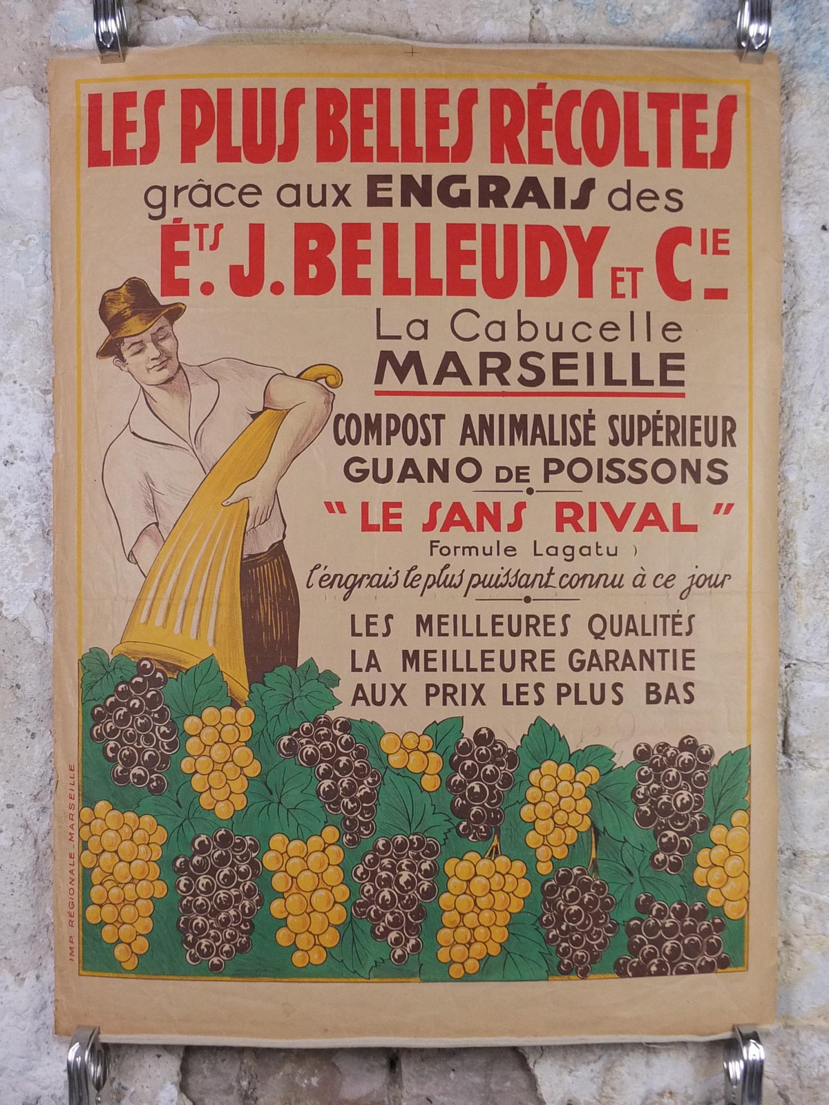 Original 1920s French Grape Harvest Poster – Belleudy Marseille