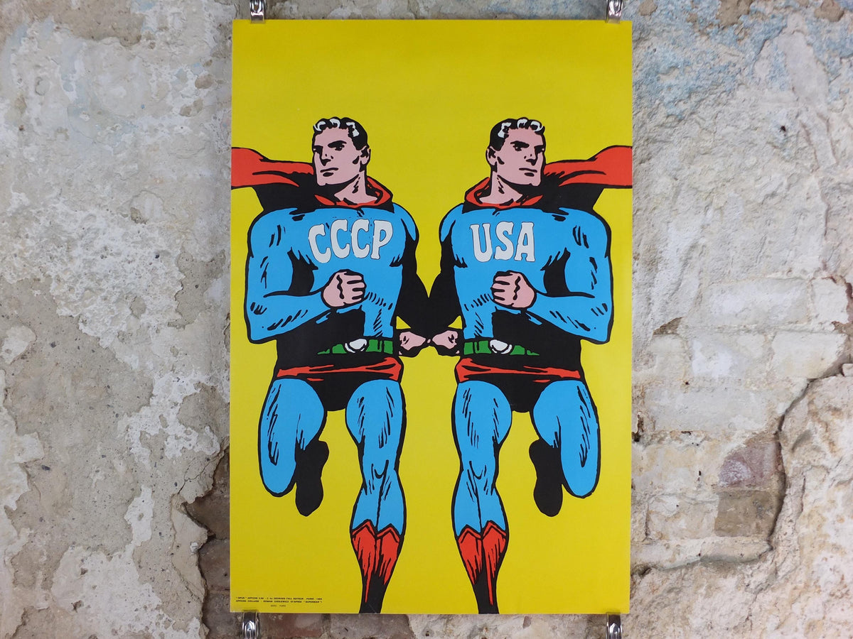 Original 1968 Roman Cieslewicz CCCP USA Superman Poster, Opus International Cold War Pop Art