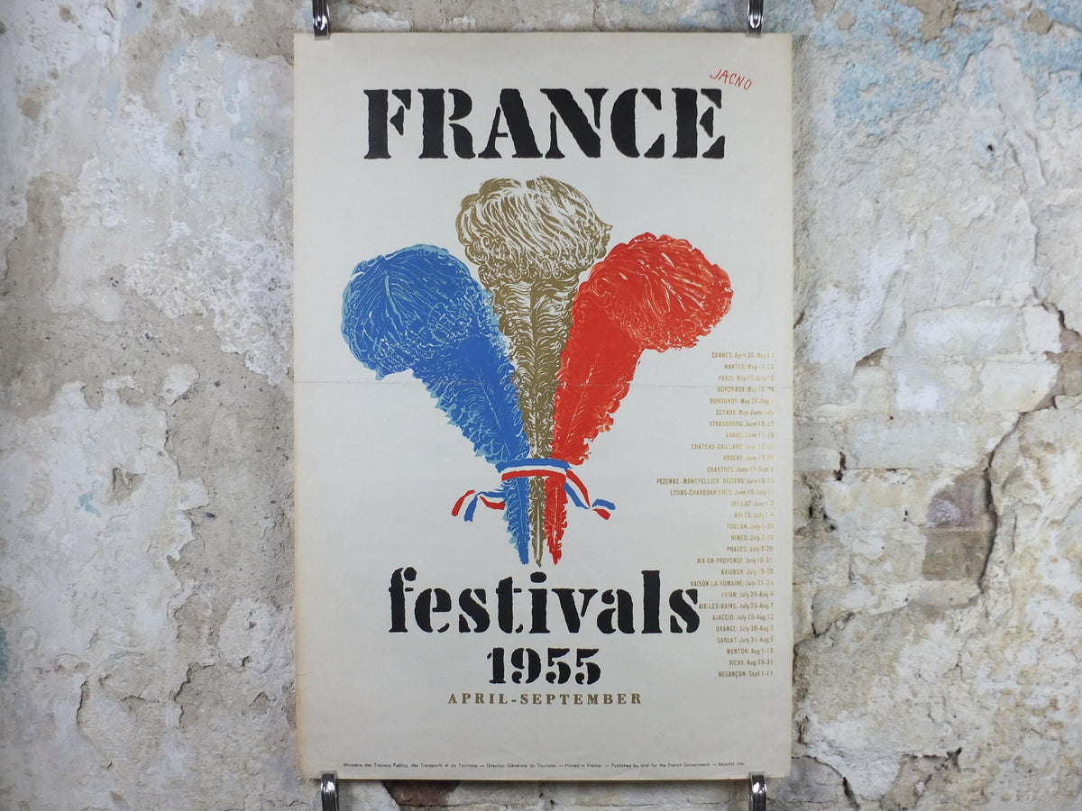 France Festivals 1955 – Original Marcel Jacno French Tourism Mourlot Lithograph