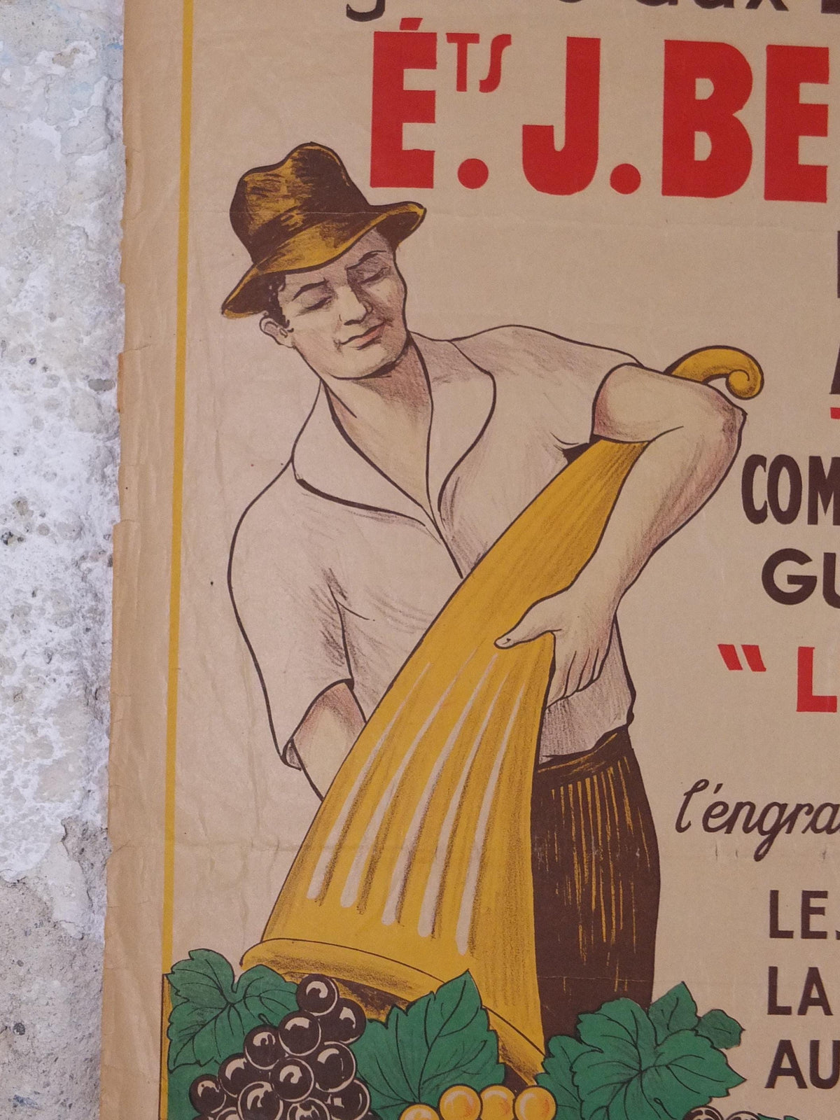 Original 1920s French Grape Harvest Poster – Belleudy Marseille