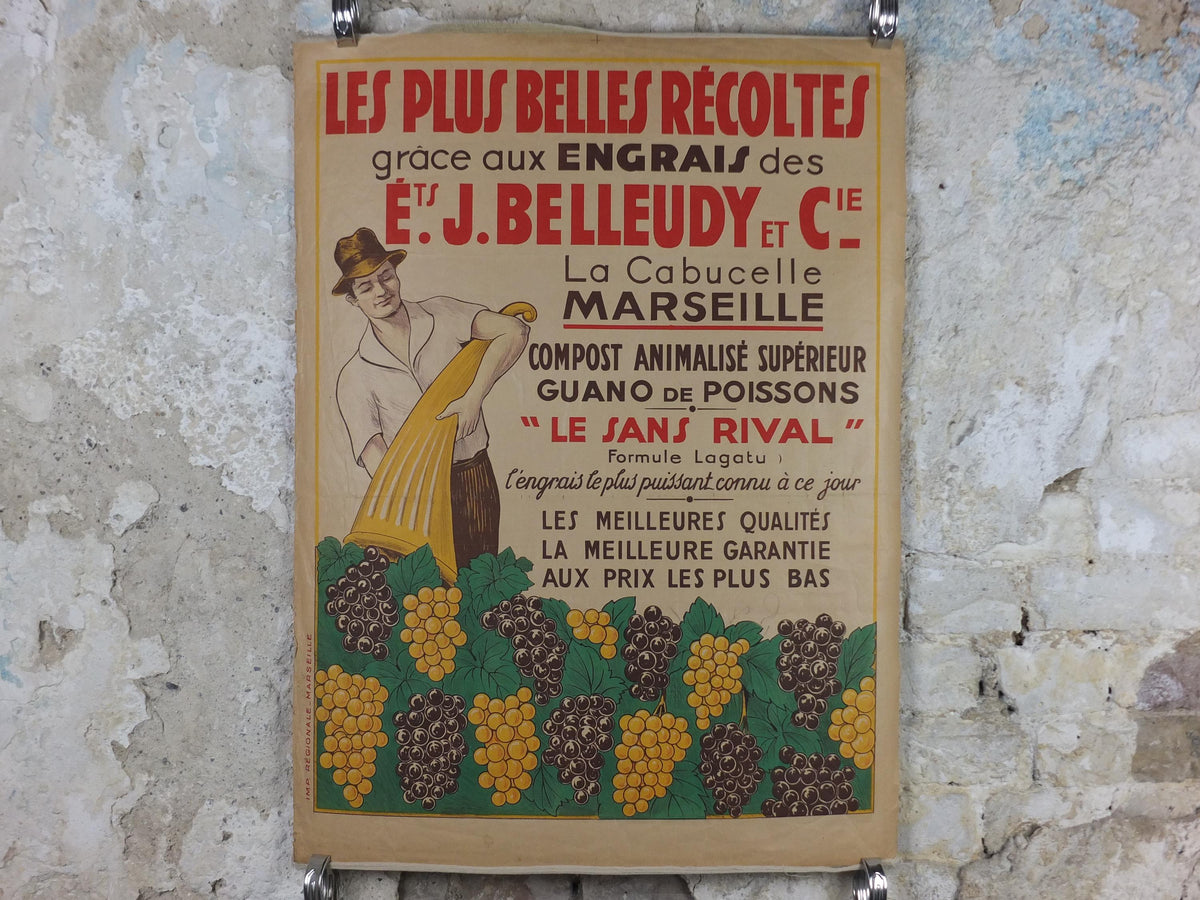 Original 1920s French Grape Harvest Poster – Belleudy Marseille