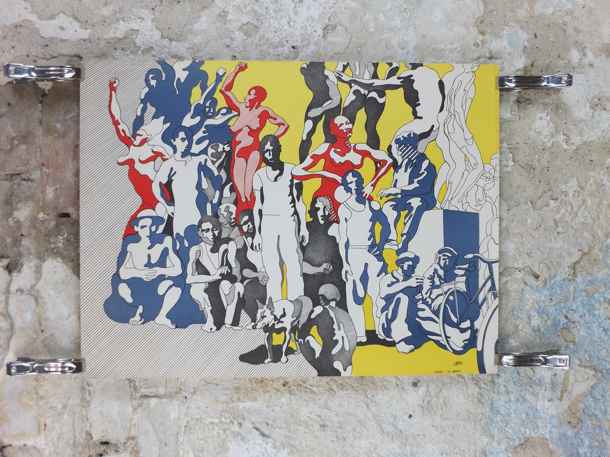 Henri Cueco La Grève – The Strike – Hand-Signed Original Colour Lithograph, c.1969