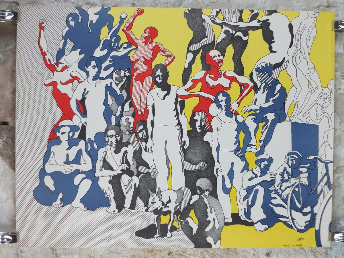 Henri Cueco La Grève – The Strike – Hand-Signed Original Colour Lithograph, c.1969