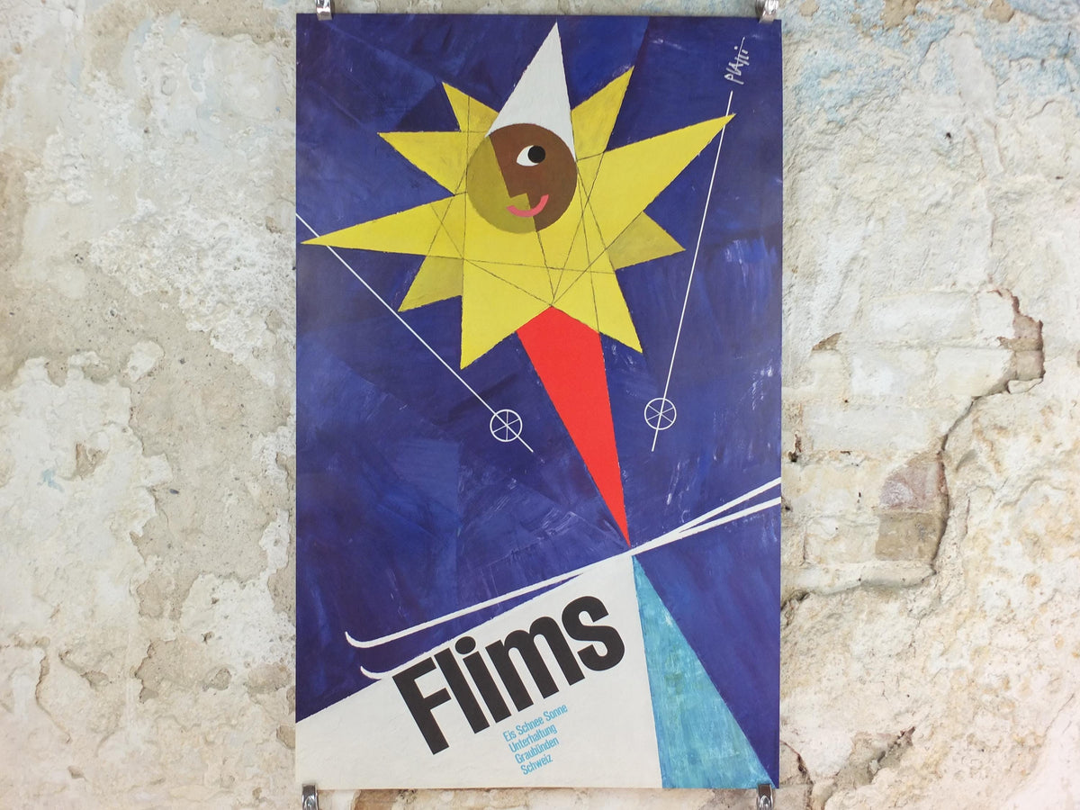 Circa 1956 Flims Ski Poster by Celestino Piatti – Vintage Swiss Sun Skier