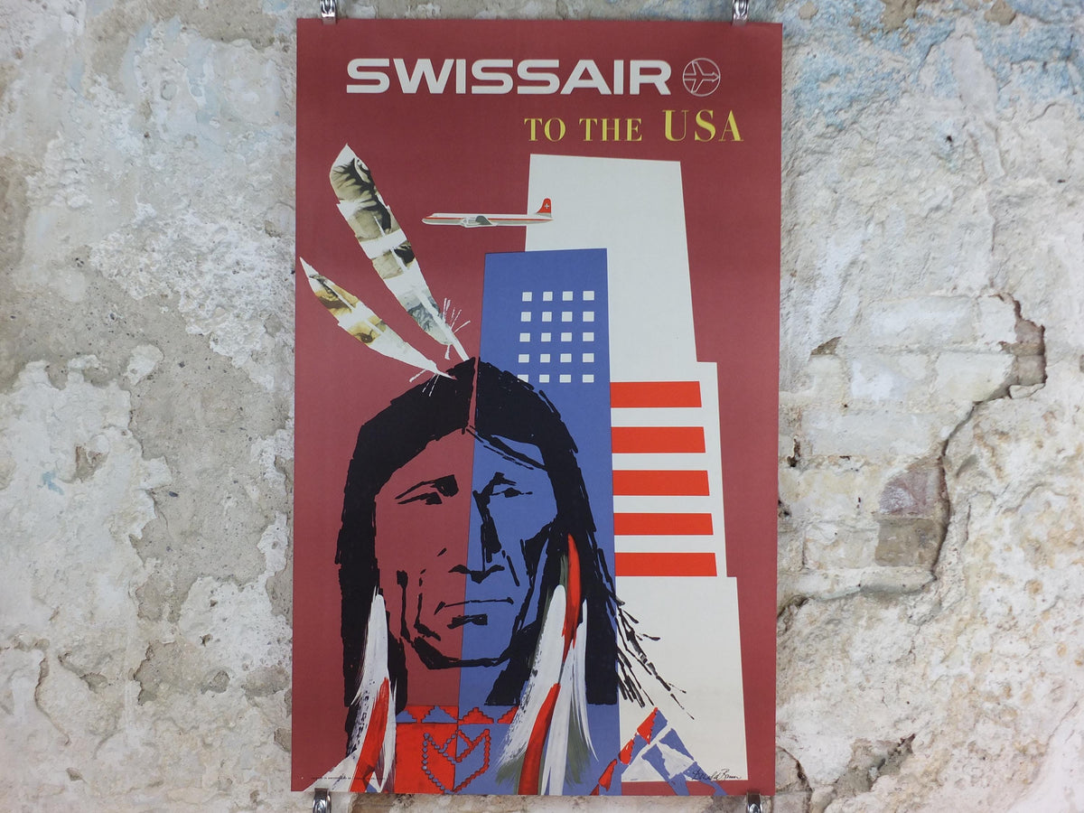 1959 Swissair to the USA Poster – Donald Brun, Vintage Airline Travel
