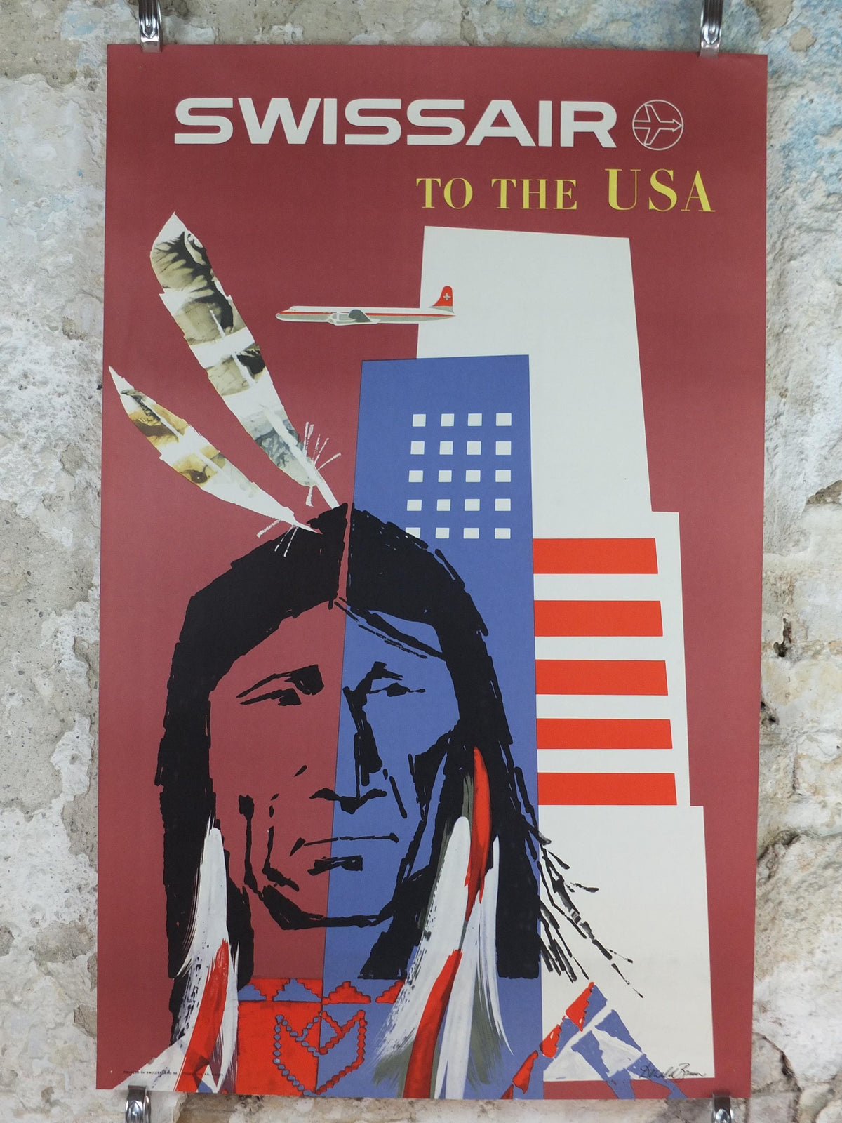 1959 Swissair to the USA Poster – Donald Brun, Vintage Airline Travel