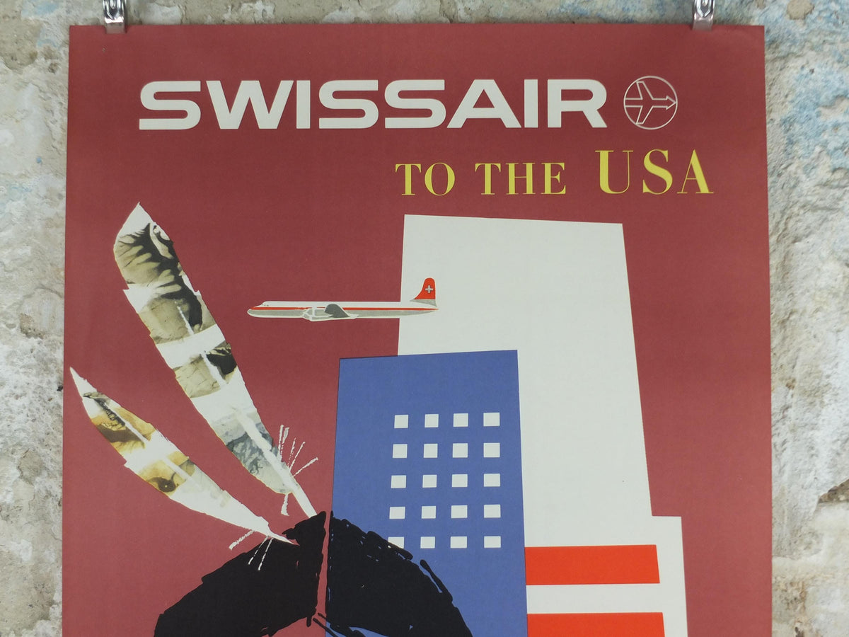 1959 Swissair to the USA Poster – Donald Brun, Vintage Airline Travel