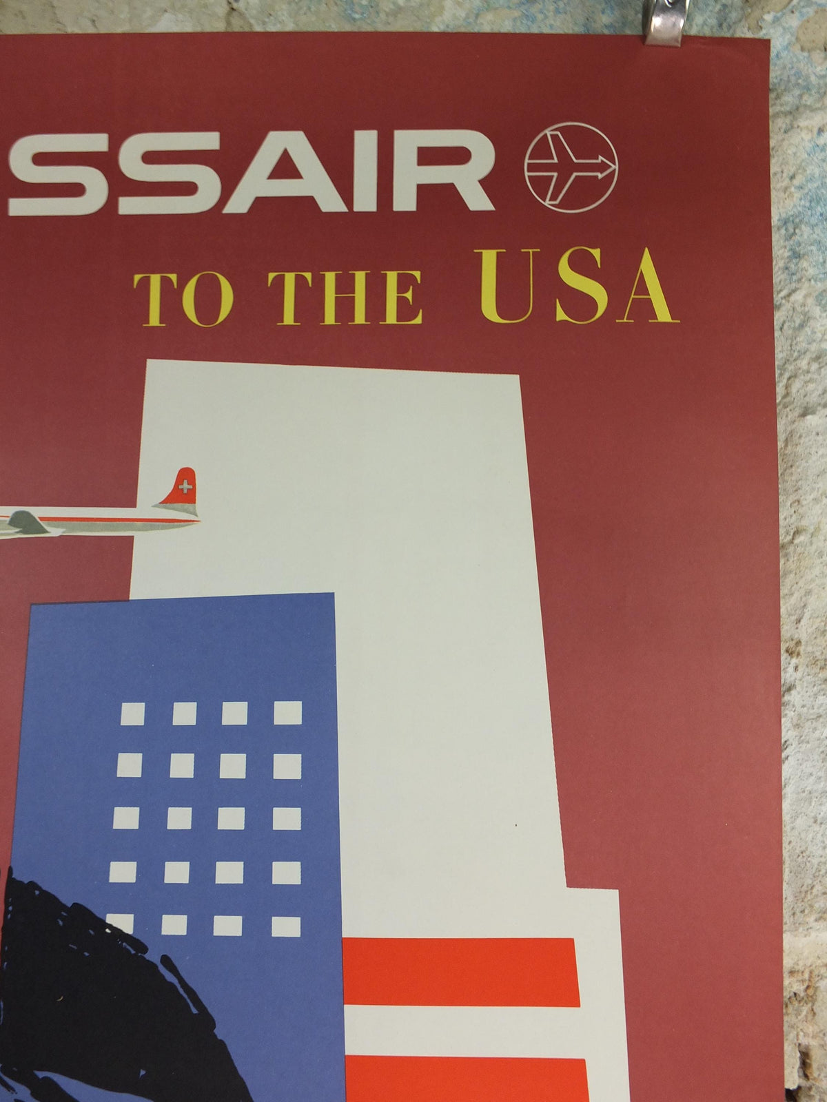 1959 Swissair to the USA Poster – Donald Brun, Vintage Airline Travel