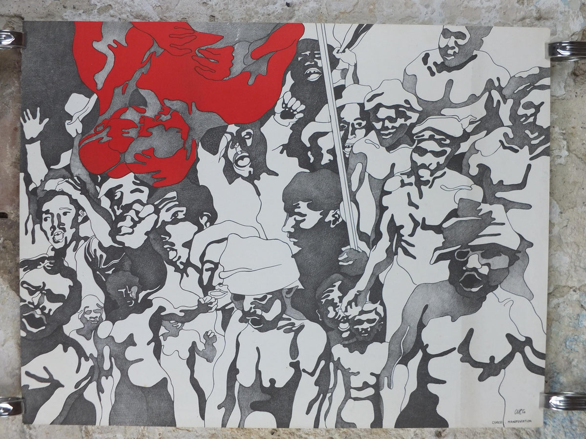 Henri Cueco Manifestation – Hand-Signed Original Lithograph, c.1968–1970