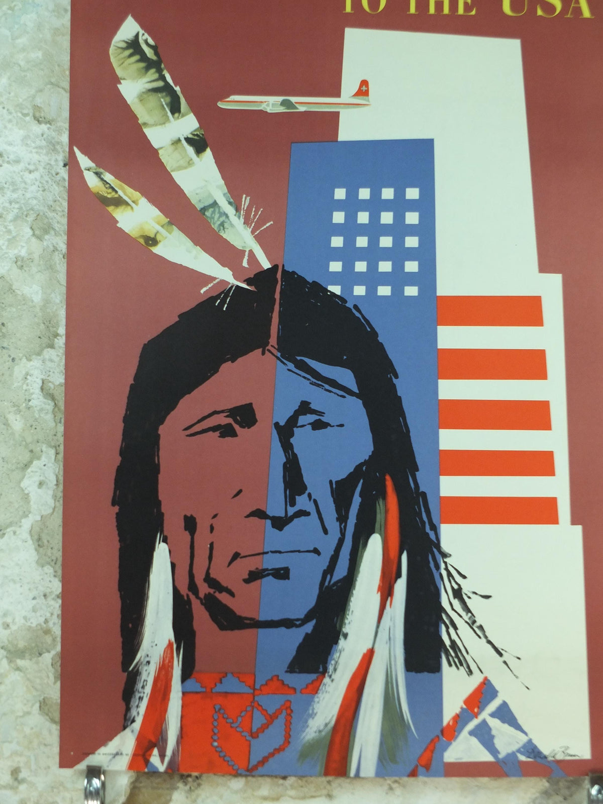 1959 Swissair to the USA Poster – Donald Brun, Vintage Airline Travel